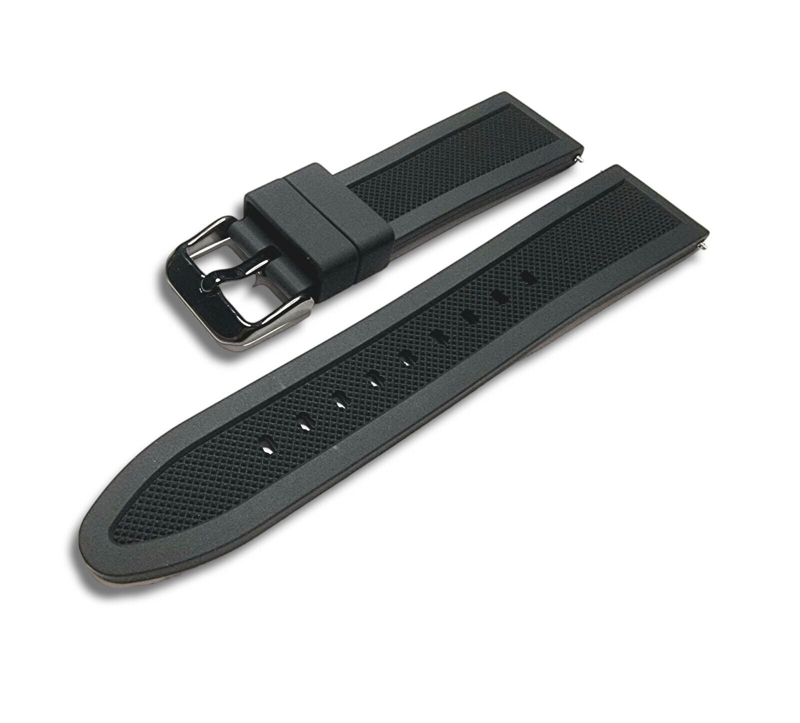 Premium Silicone Rubber Textured Watch Strap Band Soft 18mm 20mm 22mm 24mm Black