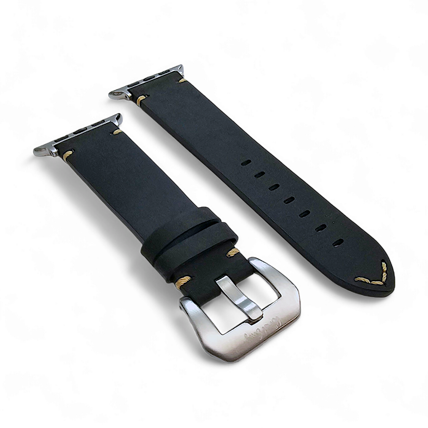 Top Grain Thick Leather Watch Strap For Apple Iwatch Black