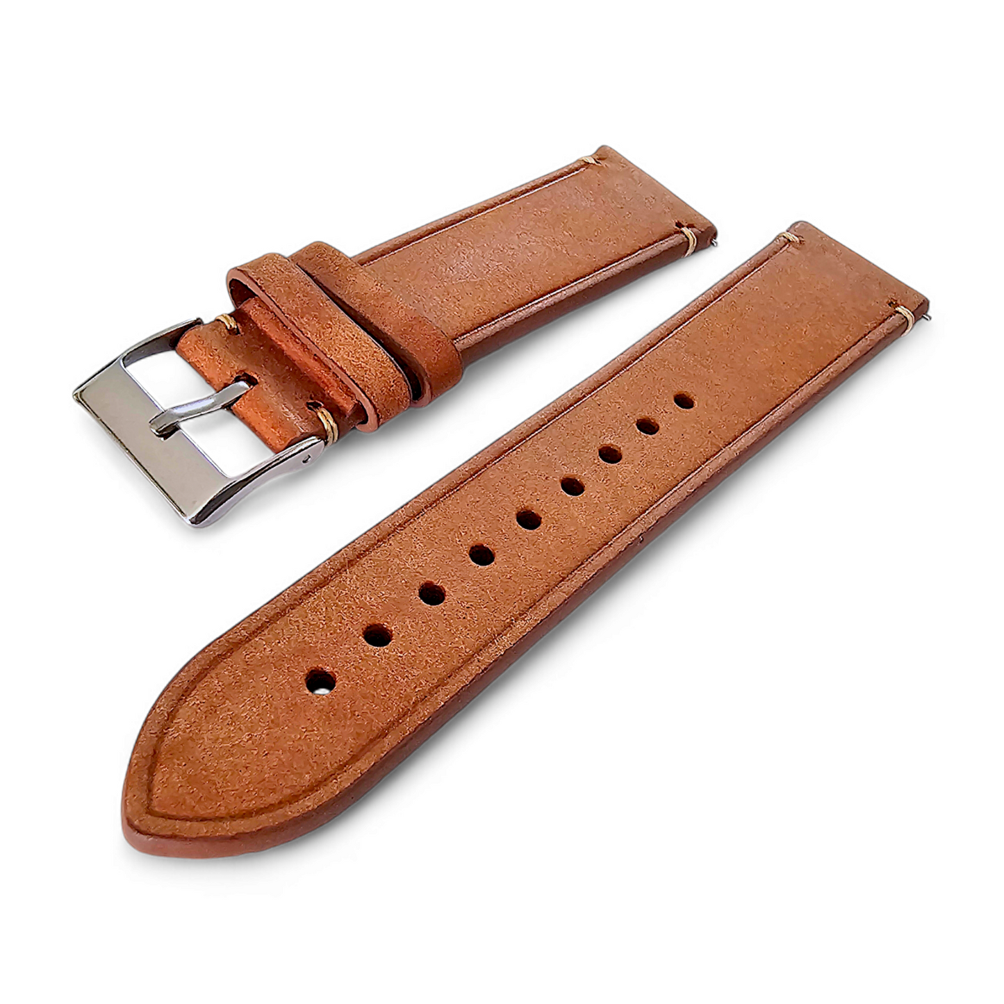 Vegetable Tanned Flat Italian Leather Watch Strap 20mm 22mm Tan Brown