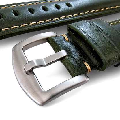 Vintage Cracked Leather Watch Strap Band Padded Two Piece Dark Green 20mm 22mm