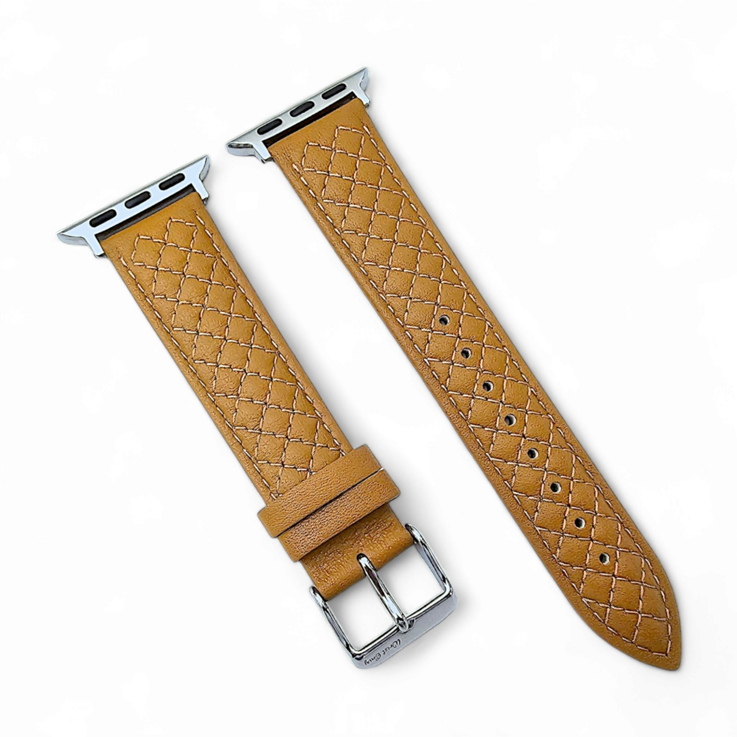 Italian Leather Diamond Stitch Watch Strap For Apple IWatch Honey Tan