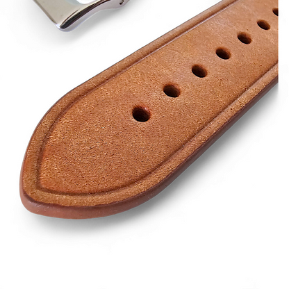 Vegetable Tanned Flat Italian Leather Watch Strap 20mm 22mm Tan Brown