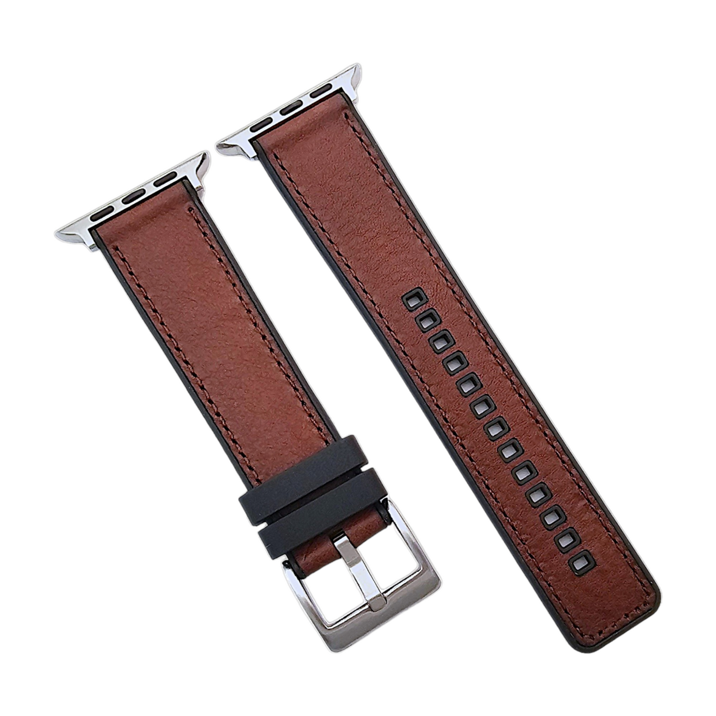 Hybrid Leather & FKM Rubber Watch Strap Band For Apple IWatch