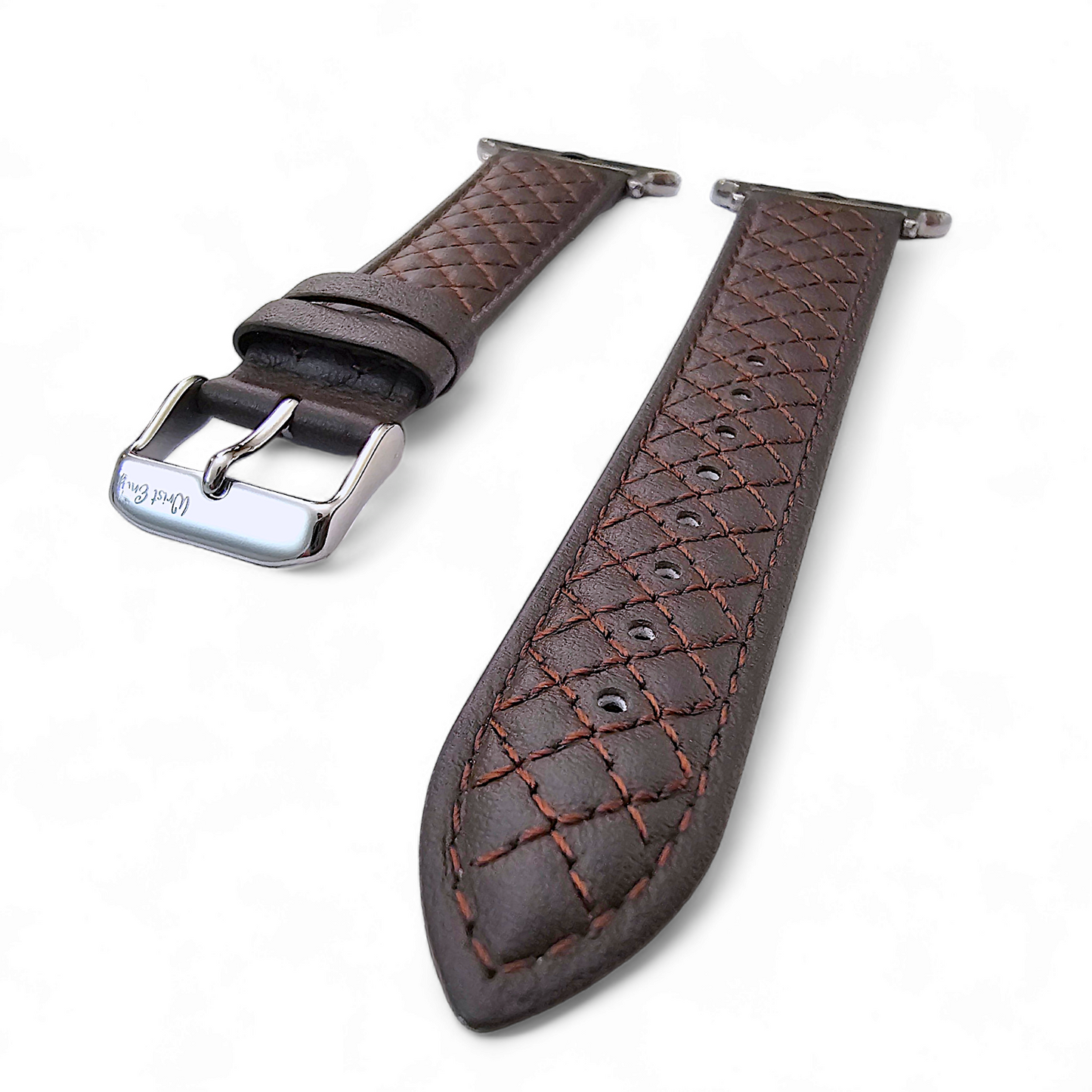 Italian Leather Diamond Stitch Watch Strap For Apple IWatch Dark Brown