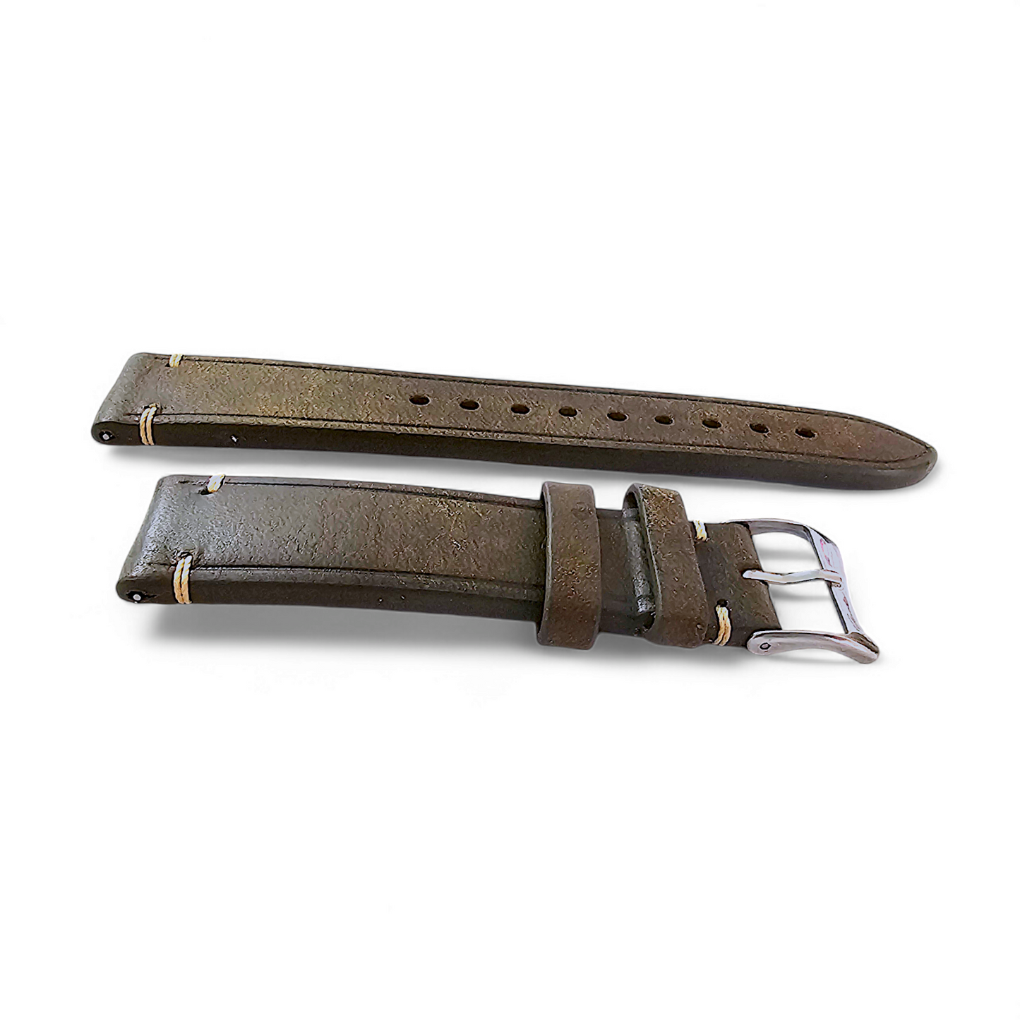 Vegetable Tanned Flat Italian Leather Watch Strap 20mm 22mm Olive Green