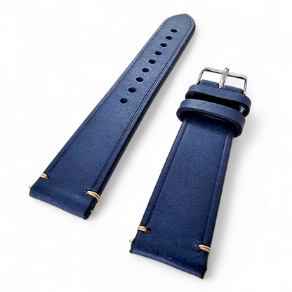 Vegetable Tanned Flat Italian Leather Watch Strap 20mm 22mm Cobalt Blue