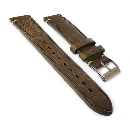 Vegetable Tanned Flat Italian Leather Watch Strap 20mm 22mm Olive Green