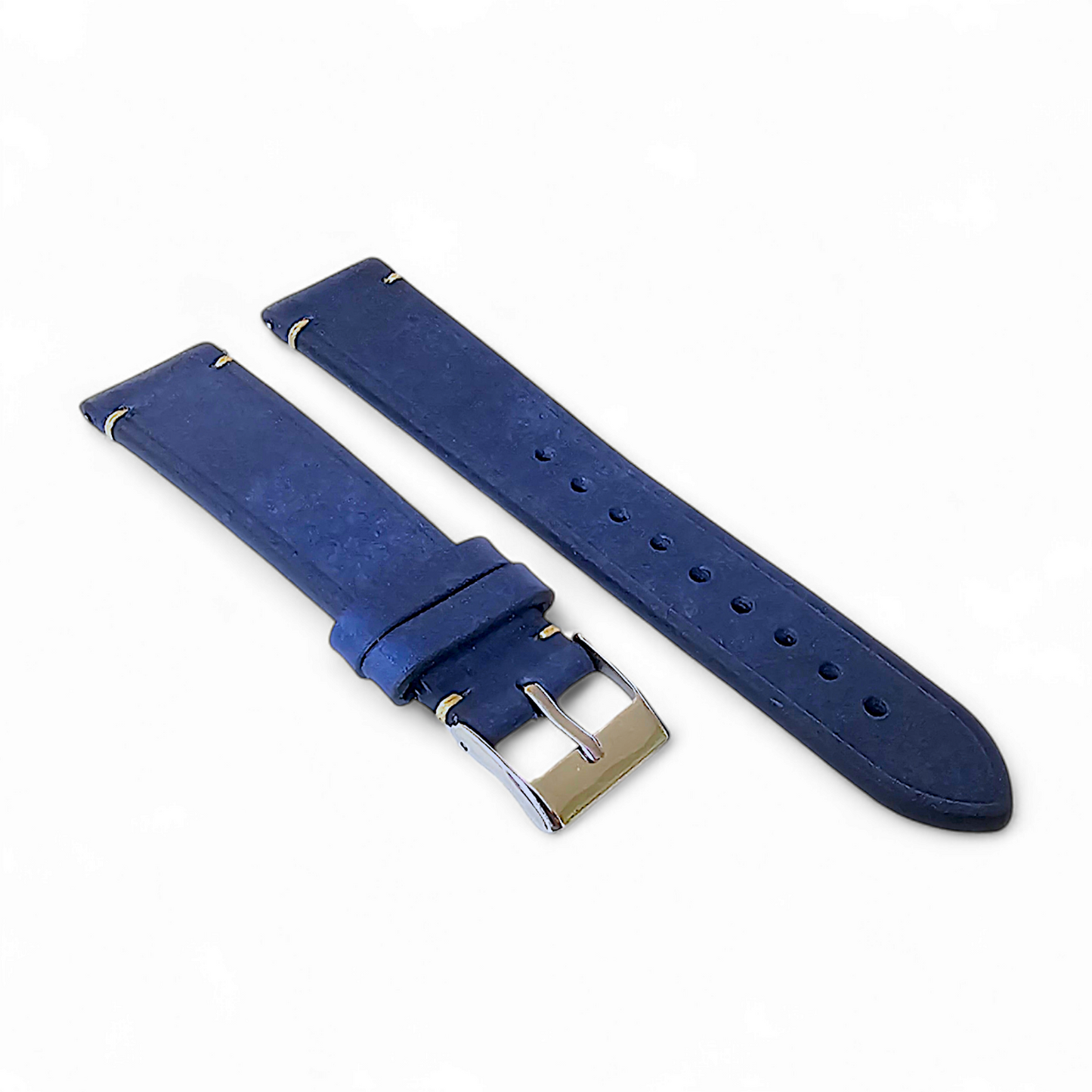 Vegetable Tanned Flat Italian Leather Watch Strap 20mm 22mm Cobalt Blue