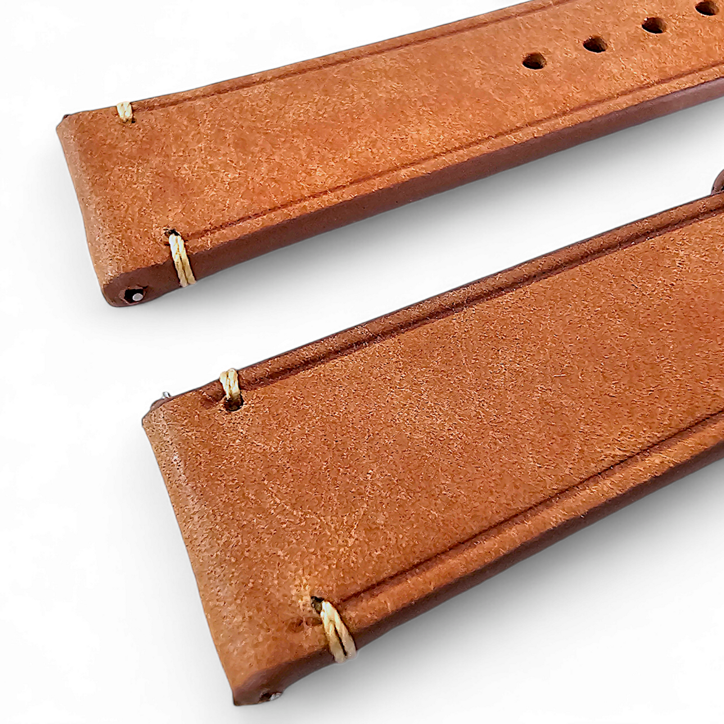 Vegetable Tanned Flat Italian Leather Watch Strap 20mm 22mm Tan Brown