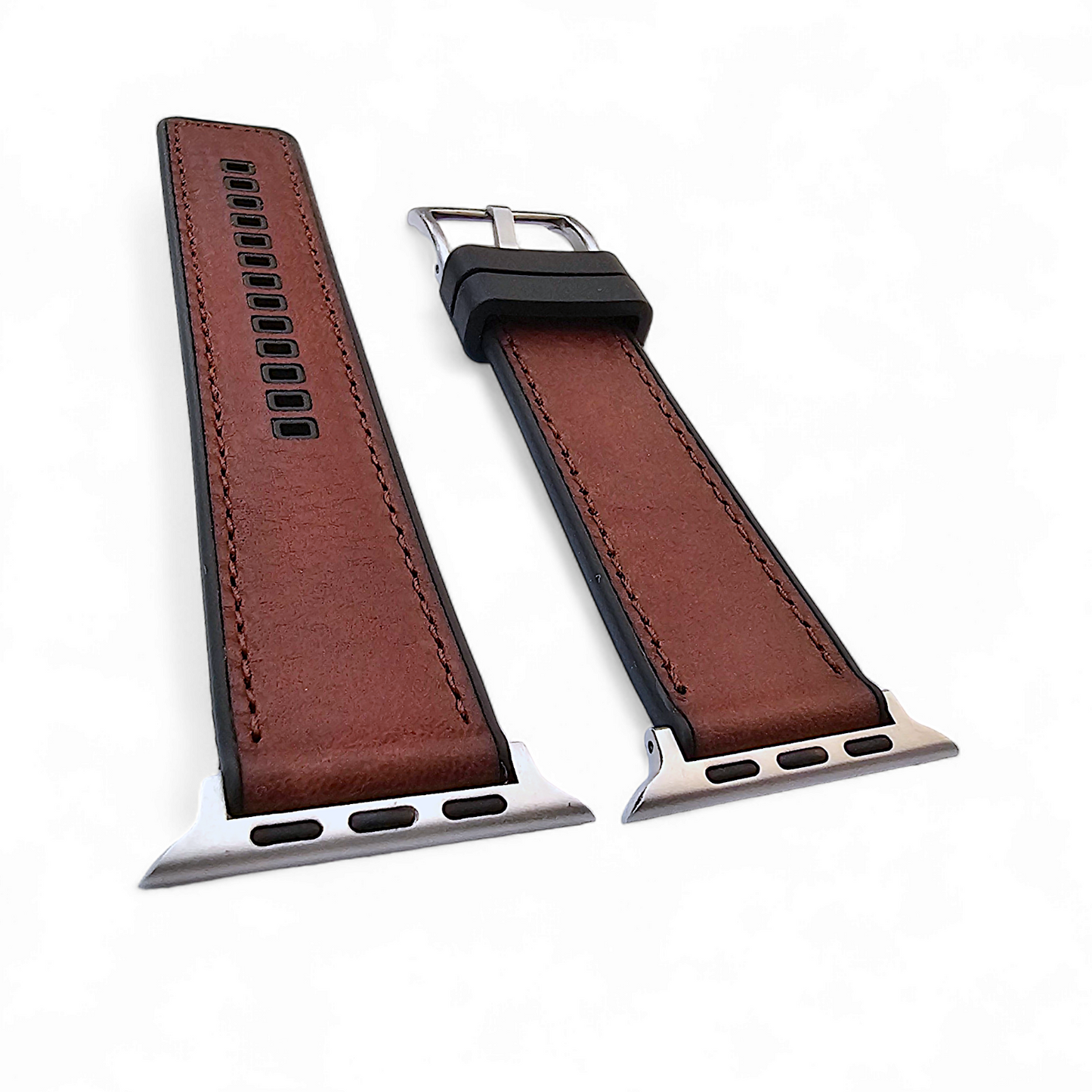 Hybrid Leather & FKM Rubber Watch Strap Band For Apple IWatch