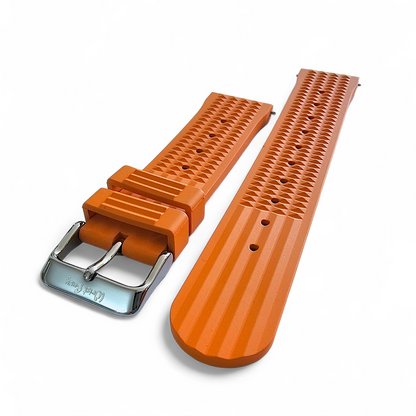 FKM Rubber Waffle Watch Strap Band Retro Divers Orange 20mm 22mm