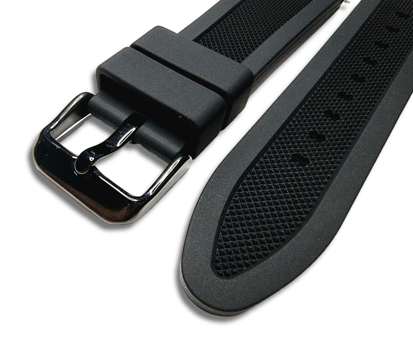 Premium Silicone Rubber Textured Watch Strap Band Soft 18mm 20mm 22mm 24mm Black