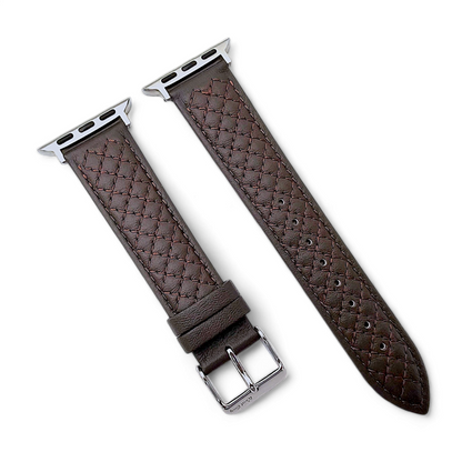 Italian Leather Diamond Stitch Watch Strap For Apple IWatch Dark Brown