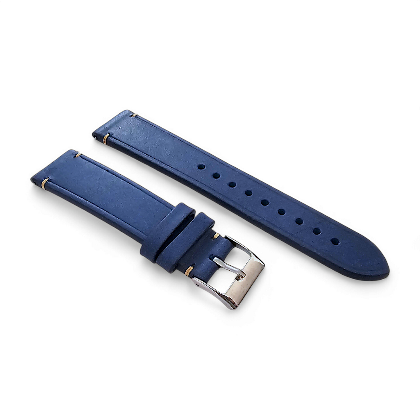 Vegetable Tanned Flat Italian Leather Watch Strap 20mm 22mm Cobalt Blue