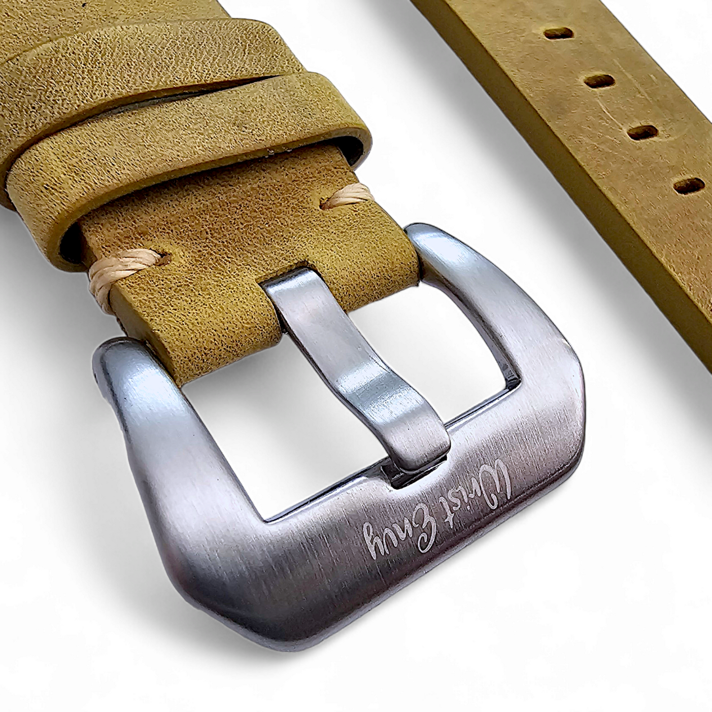 Top Grain Thick Leather Watch Strap For Apple Iwatch Khaki Beige