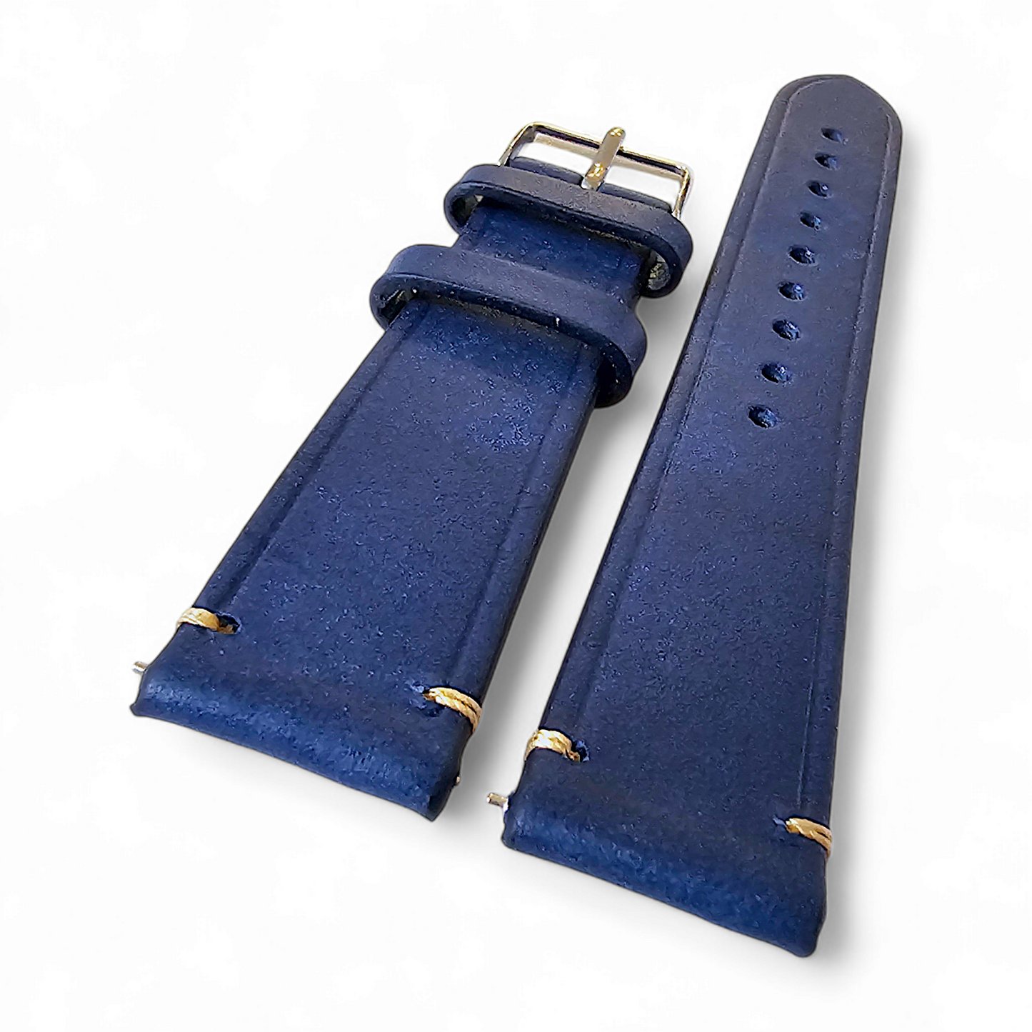 Vegetable Tanned Flat Italian Leather Watch Strap 20mm 22mm Cobalt Blue