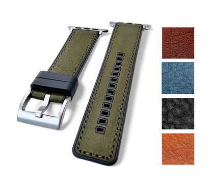 Hybrid Leather & FKM Rubber Watch Strap Band For Apple IWatch