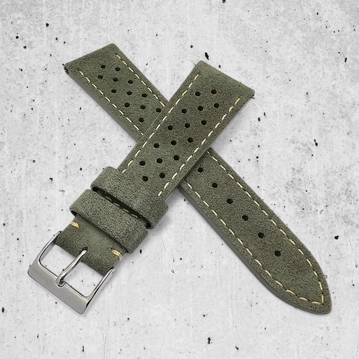 Italian Suede Rally Watch Strap 20mm 22mm Mens Olive Green