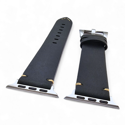 Top Grain Thick Leather Watch Strap For Apple Iwatch Black