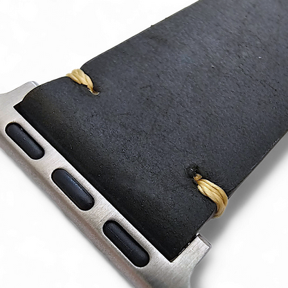 Top Grain Thick Leather Watch Strap For Apple Iwatch Black