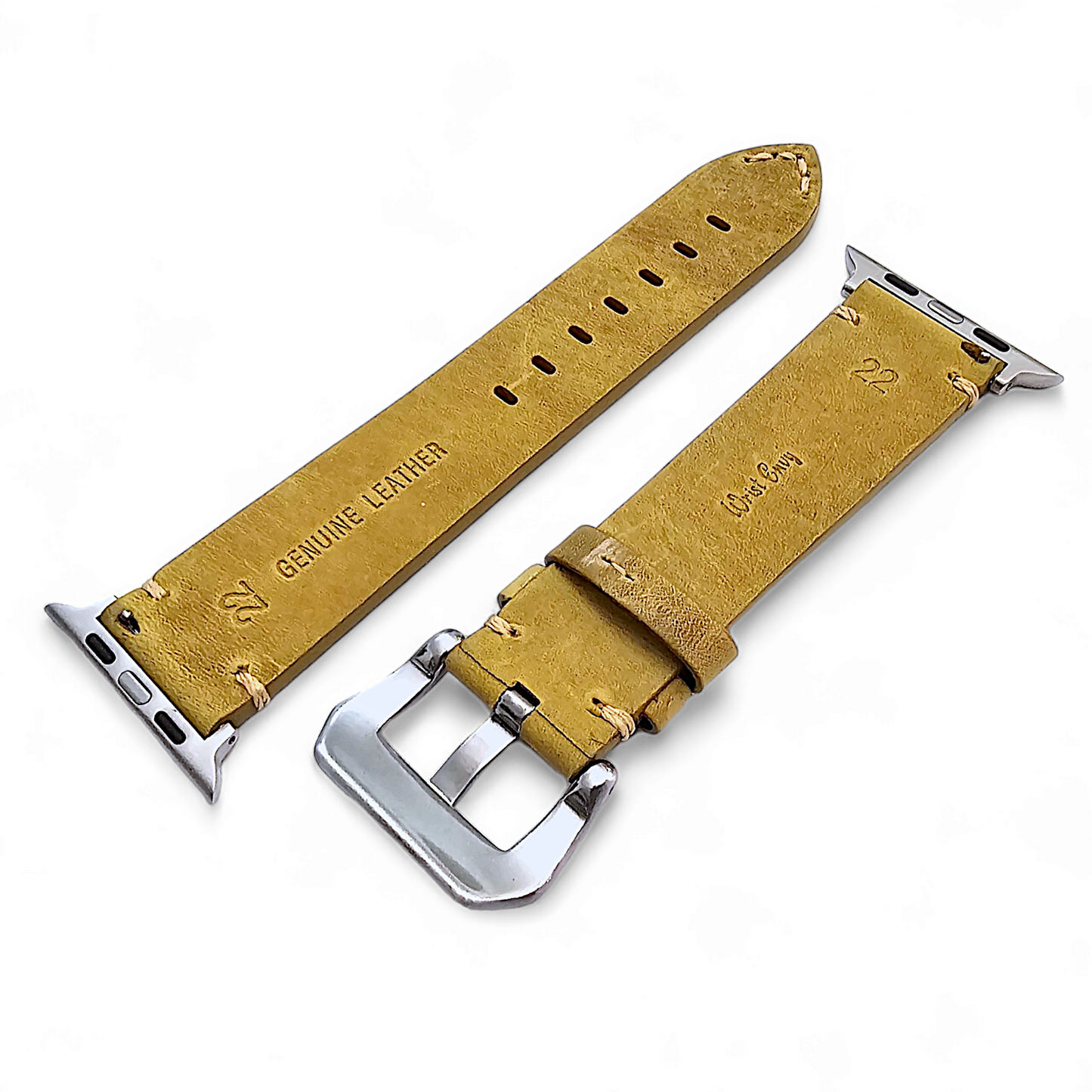 Top Grain Thick Leather Watch Strap For Apple Iwatch Khaki Beige