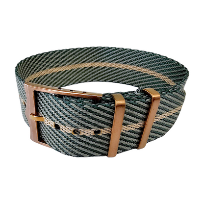 Bronze Buckle Single Pass Watch Strap Band Nylon 20mm 22mm