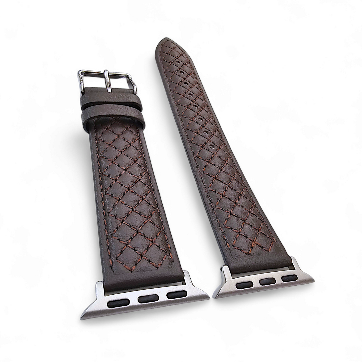 Italian Leather Diamond Stitch Watch Strap For Apple IWatch Dark Brown