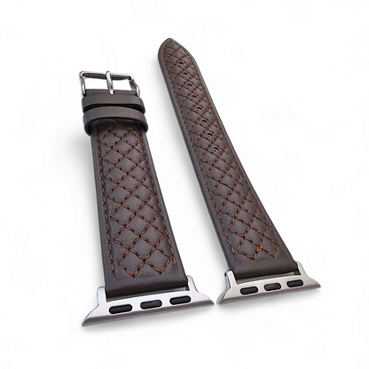 Italian Leather Diamond Stitch Watch Strap For Apple IWatch Dark Brown