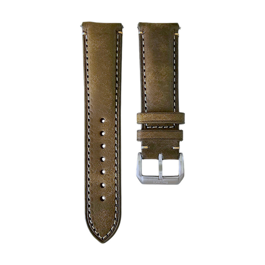 Vegetable Tanned Vintage Italian Leather Watch Strap 20mm 22mm Olive Green