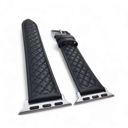 Italian Leather Diamond Stitch Watch Strap For Apple IWatch Black