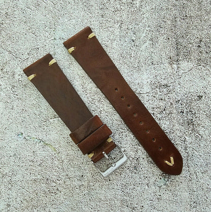 Italian Leather Handmade Watch Strap Vintage Classic Dark Brown 20mm 22mm
