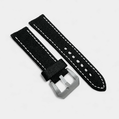 Thick Canvas Watch Strap Band Distressed Black 20mm 22mm