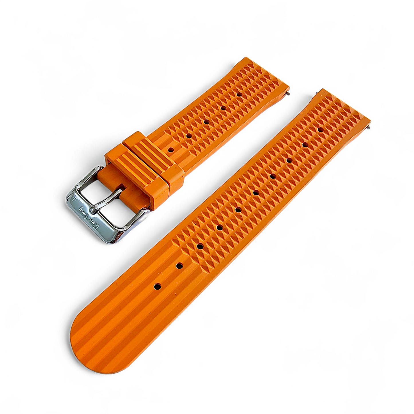 FKM Rubber Waffle Watch Strap Band Retro Divers Orange 20mm 22mm