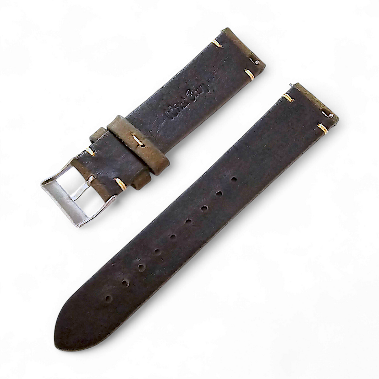 Vegetable Tanned Flat Italian Leather Watch Strap 20mm 22mm Olive Green