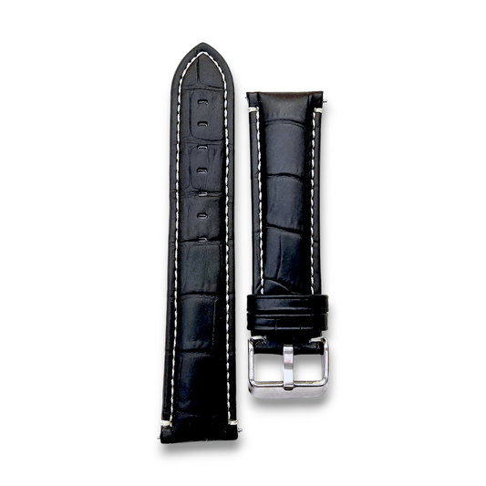 Luxury Crocodile Grain Leather Watch Strap Black 18mm 20mm 22mm 24mm