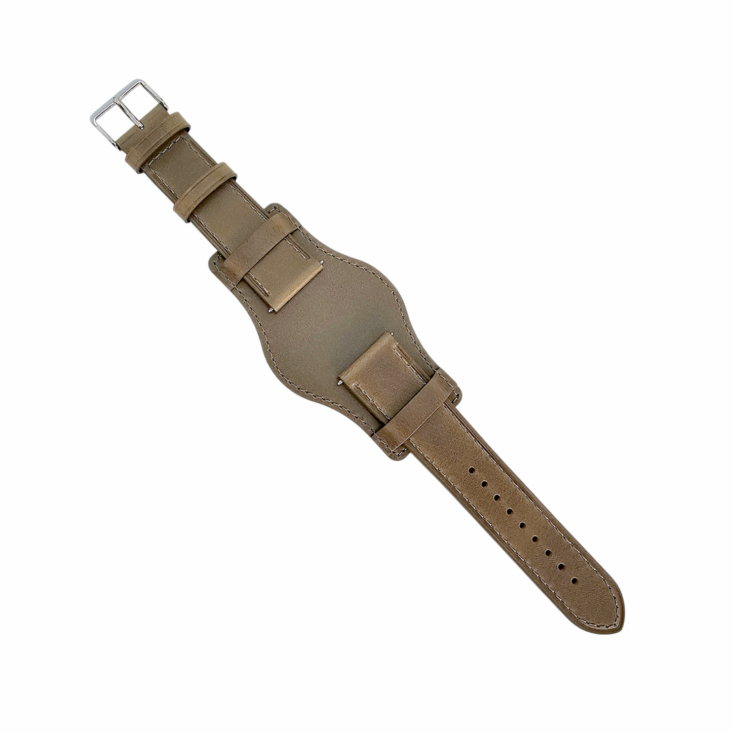 Bund Top Grain Leather Watch Strap 20mm 22mm Grey Brown Taupe