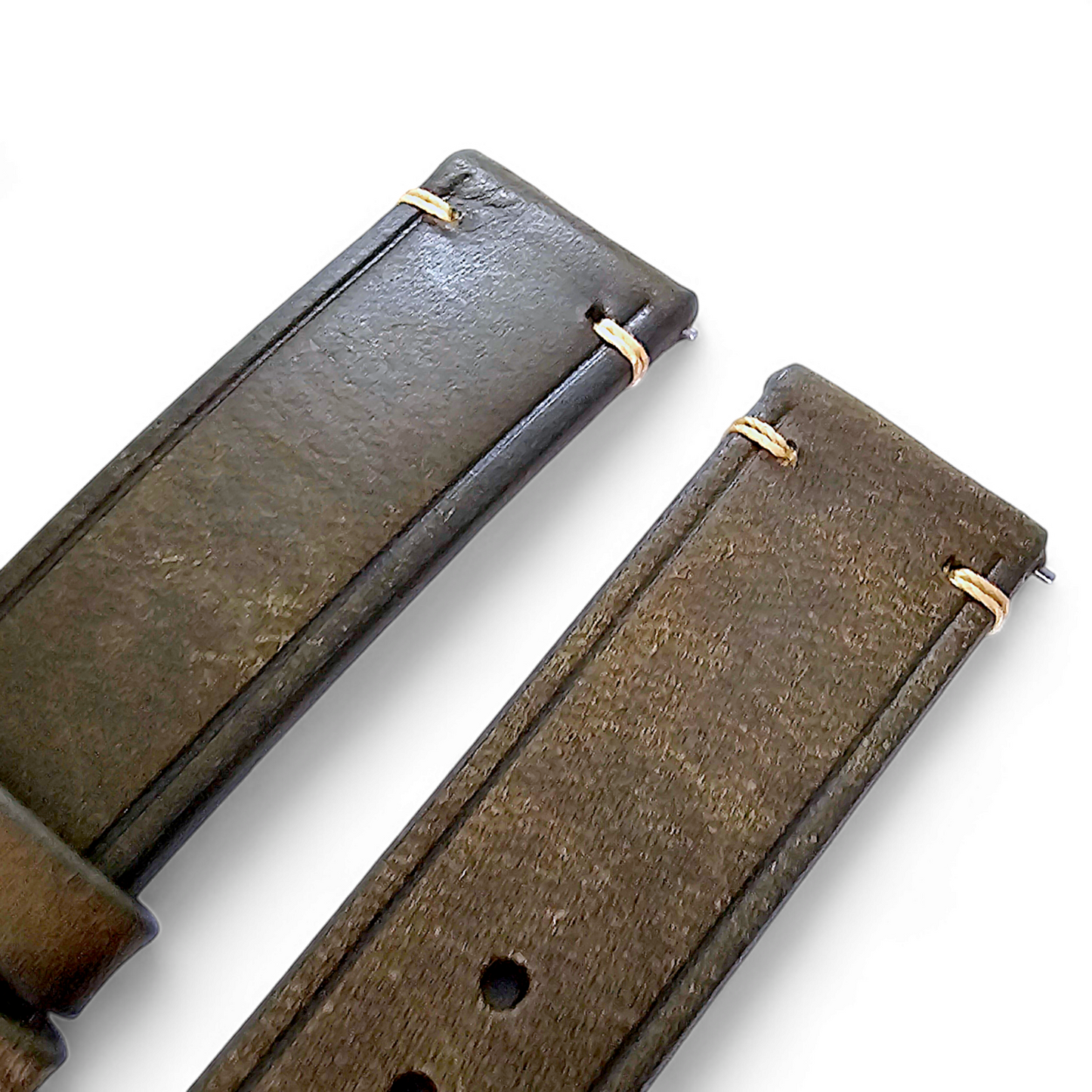 Vegetable Tanned Flat Italian Leather Watch Strap 20mm 22mm Olive Green