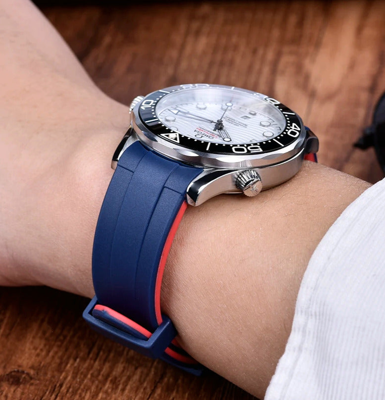 Premium Silicone Curved End Watch Strap 20mm 22mm Black Red Blue