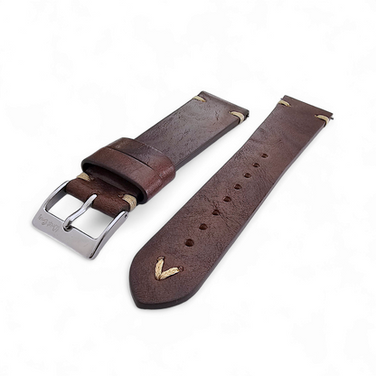 Italian Leather Handmade Watch Strap Vintage Classic Dark Brown 20mm 22mm