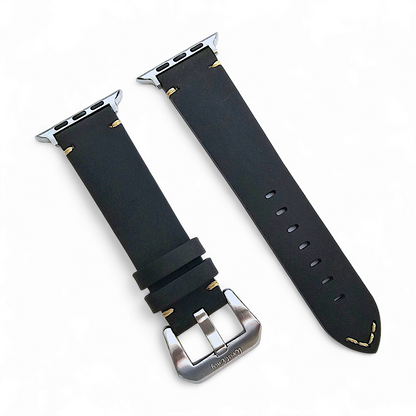 Top Grain Thick Leather Watch Strap For Apple Iwatch Black