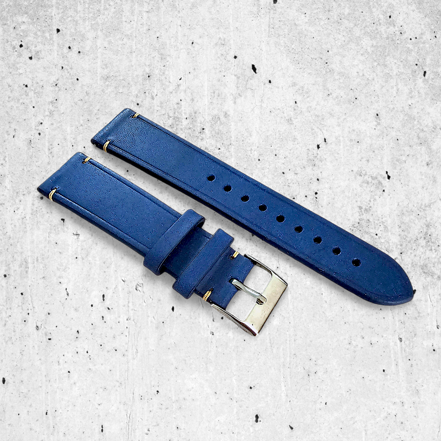 Vegetable Tanned Flat Italian Leather Watch Strap 20mm 22mm Cobalt Blue