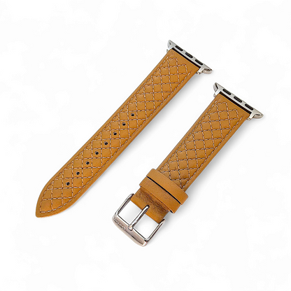 Italian Leather Diamond Stitch Watch Strap For Apple IWatch Honey Tan