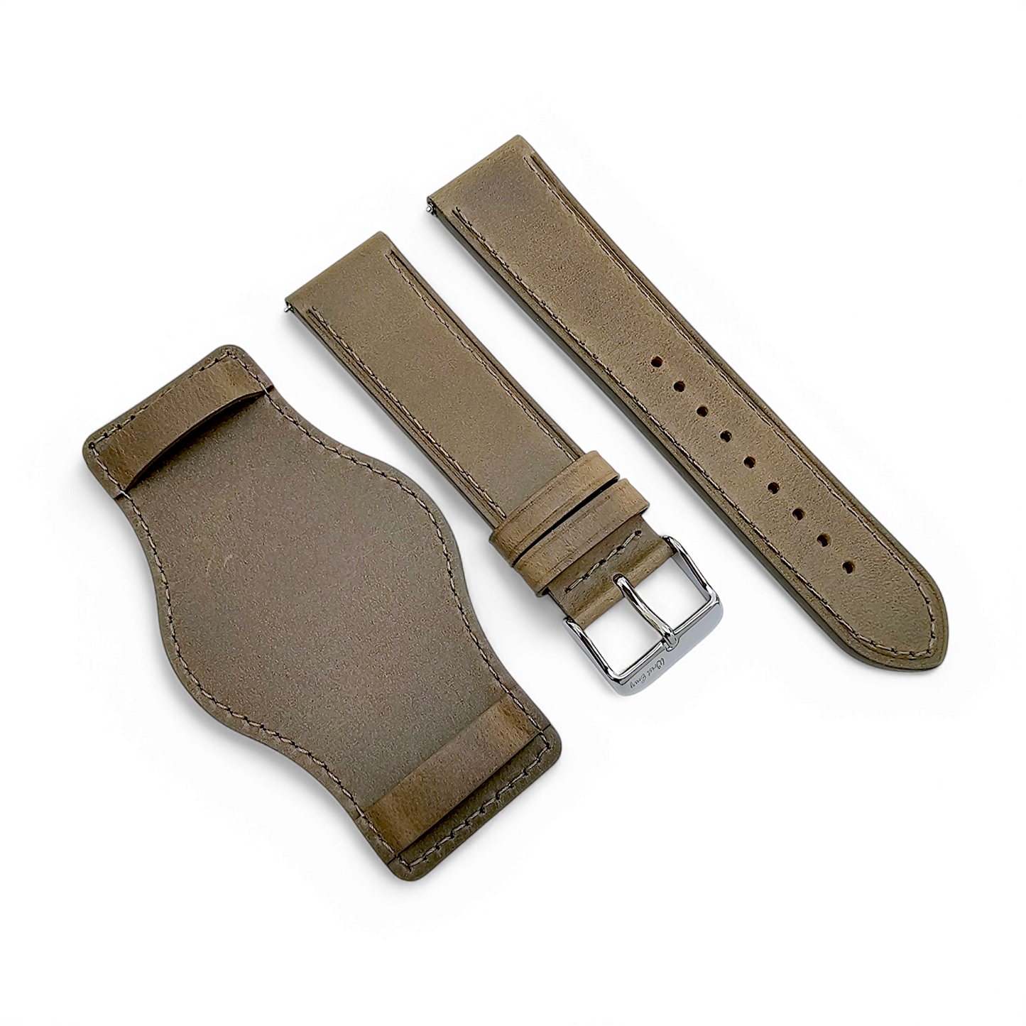 Bund Top Grain Leather Watch Strap 20mm 22mm Grey Brown Taupe