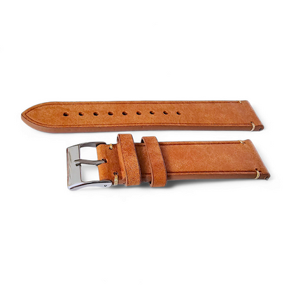 Vegetable Tanned Flat Italian Leather Watch Strap 20mm 22mm Tan Brown