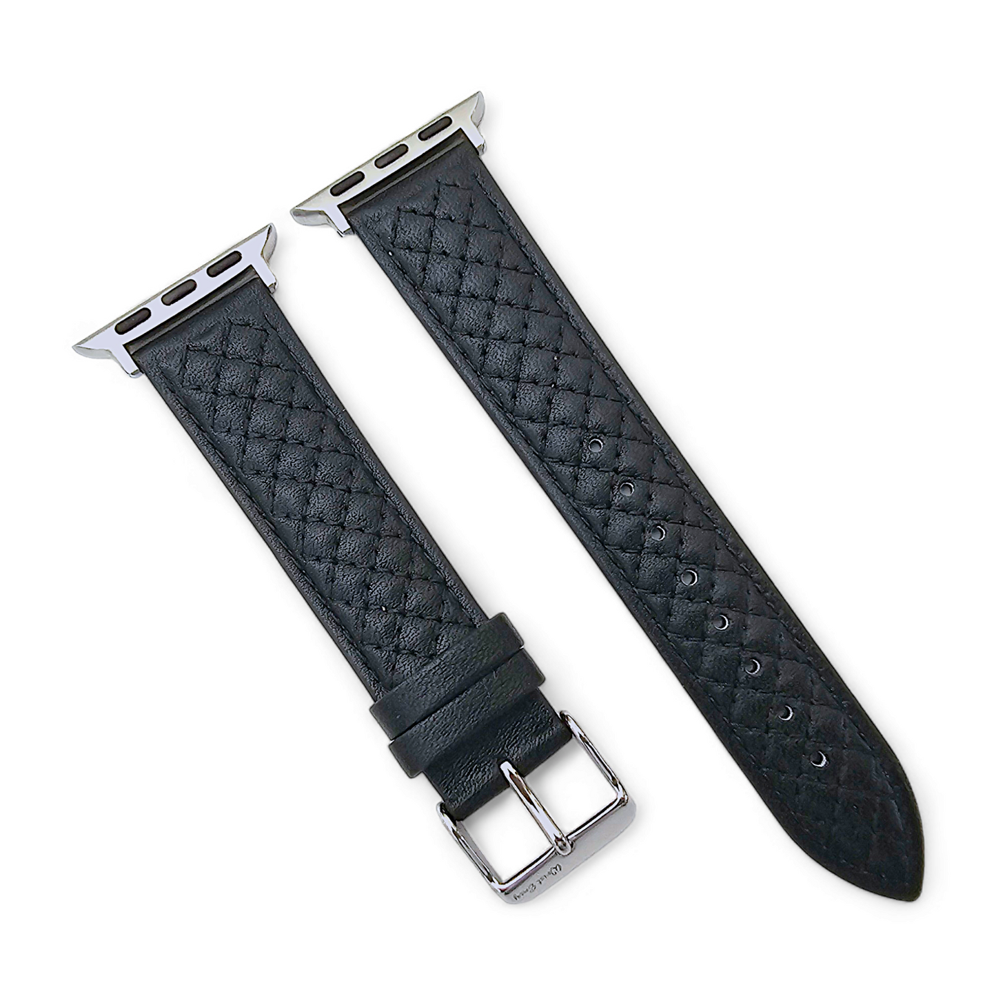 Italian Leather Diamond Stitch Watch Strap For Apple IWatch Black