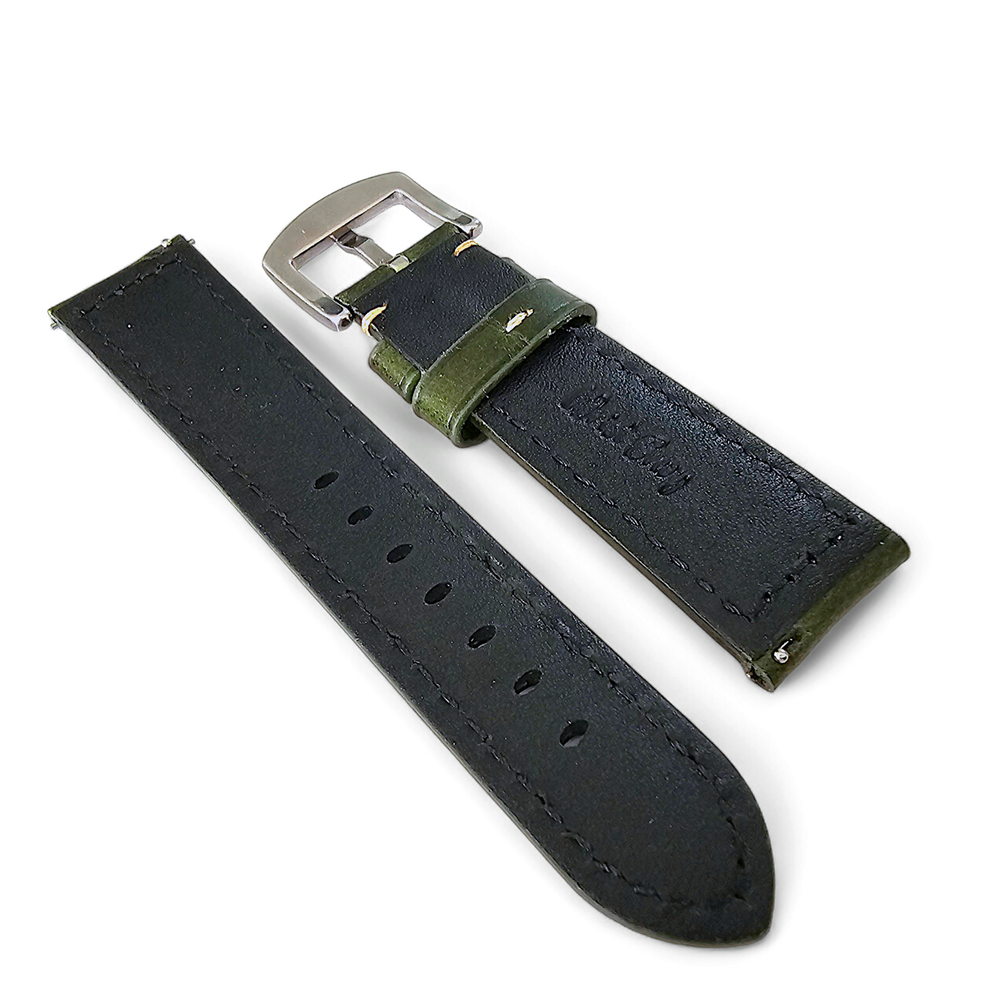 Vintage Cracked Leather Watch Strap Band Padded Two Piece Dark Green 20mm 22mm