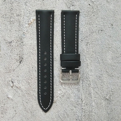 Sailcloth Watch Strap 20mm 22mm Black White Stitching
