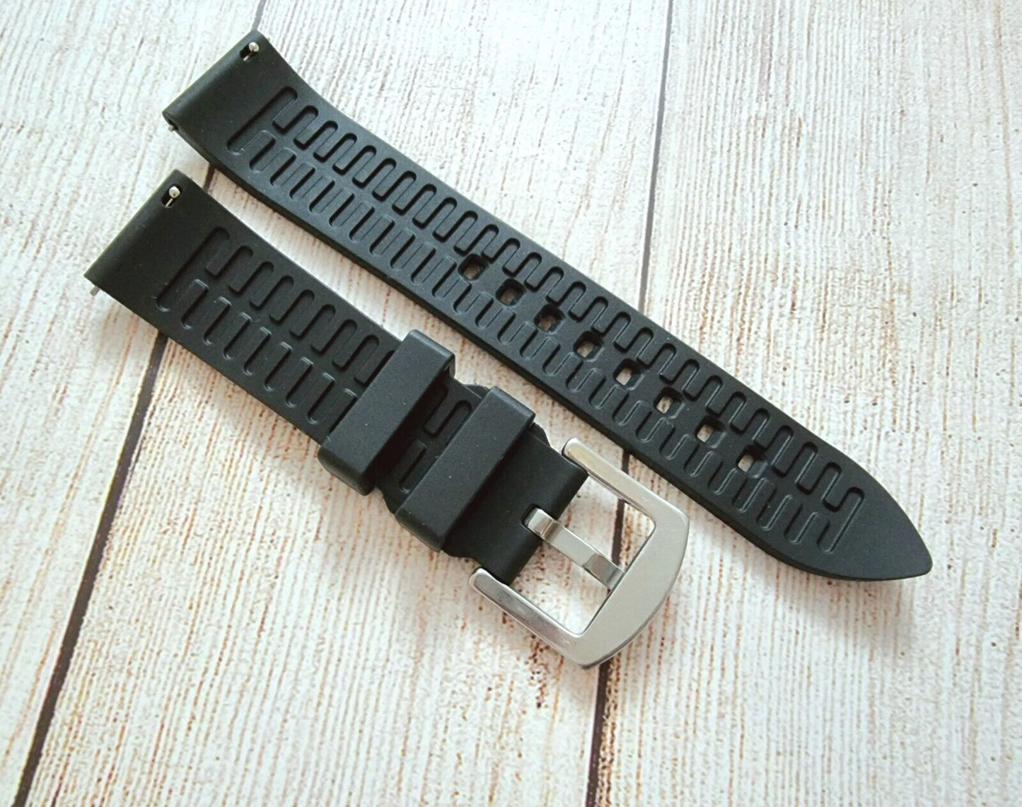 High Quality FKM Rubber Thick Smooth Watch Strap 20mm 21mm 22mm 24mm Black
