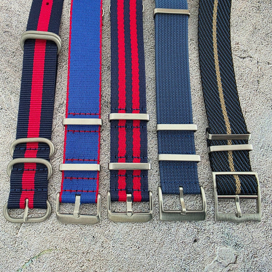 Job Lot of 5 Nylon Watch Straps Bands 22mm Military Blue Red For Tudor Buckle