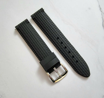 Tyre Tread Silicone Rubber Watch Strap Band 18mm 20mm 22mm 24mm Black With Pins